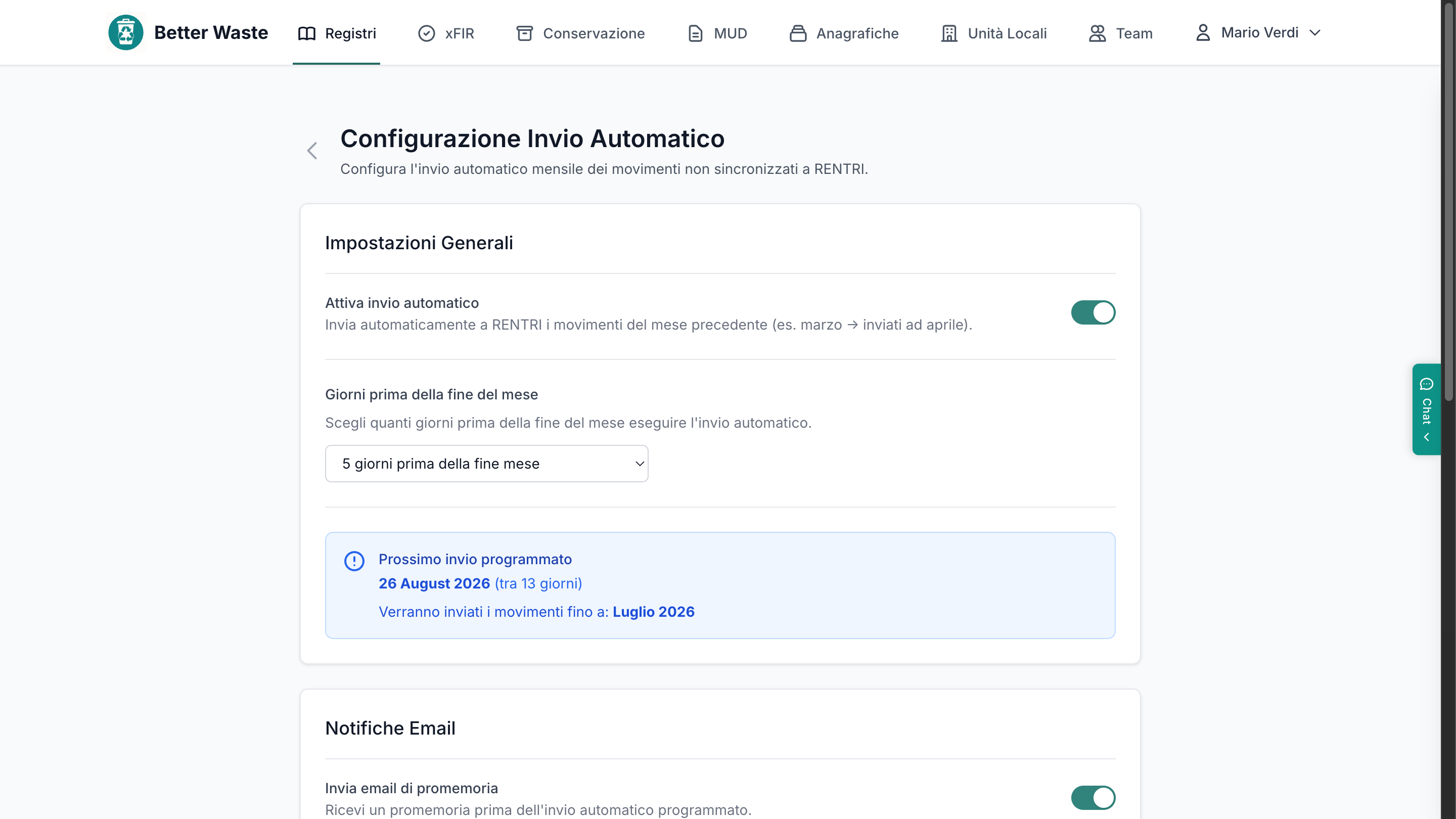 Configurazione dell'invio automatico dei movimenti a RENTRI