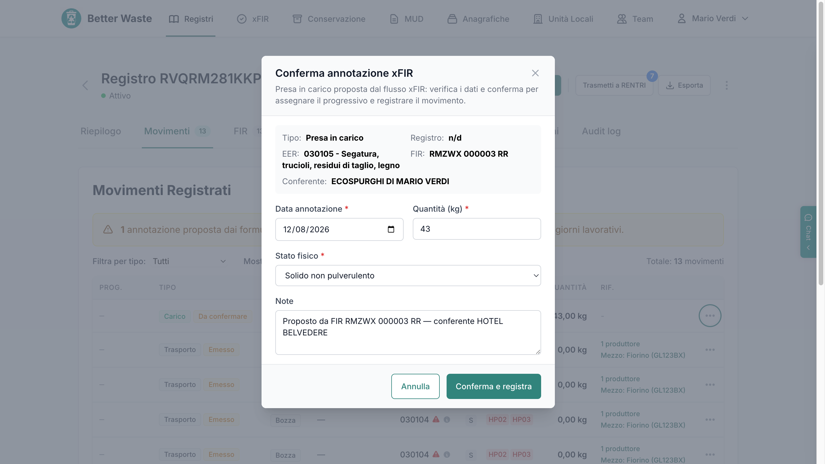 Movimenti con annotazione proposta da confermare